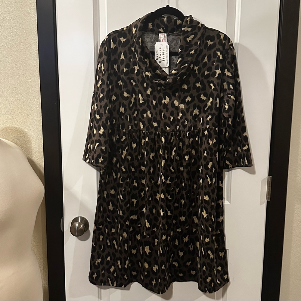 J Mode USA Leopard Babydoll Dress Cowl Neck Tiered| 2XL NWT